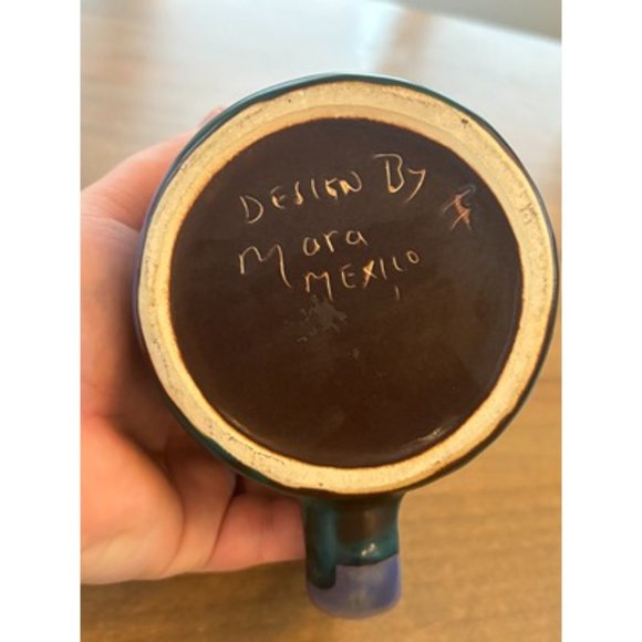 Design By Mara Mexico Pottery Blue/Green Butterfly Stoneware Coffee Mug Cup - Picture 4 of 6